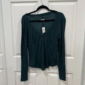 Women’s Pilcro Anthropologie Turquoise Shirt Size Large L Long Sleeve Fitted NWT